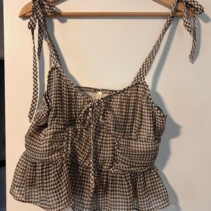 Gingham Tie-Shoulder Crop Top